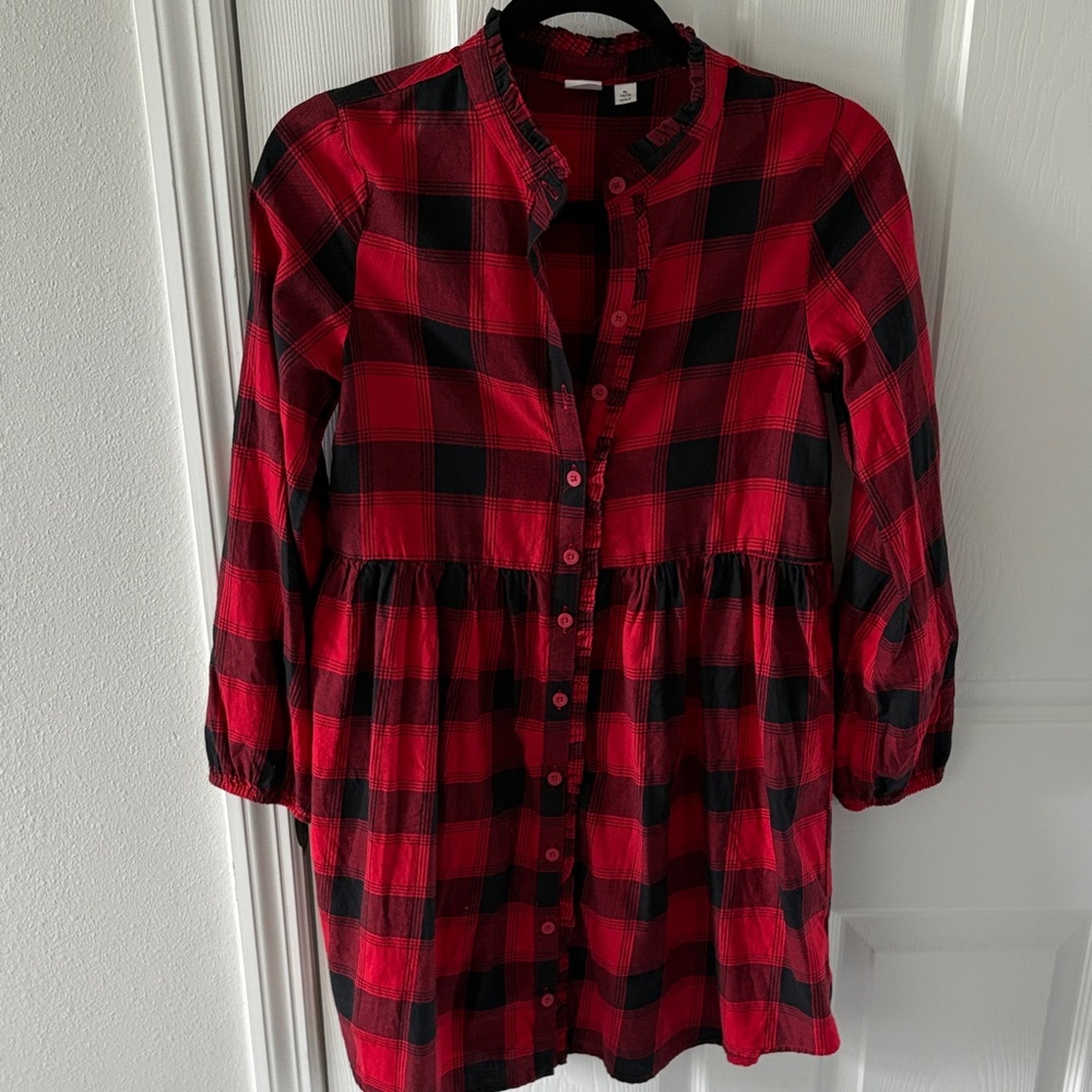 GAP Kids Red and Black Plaid Button-Up Dress